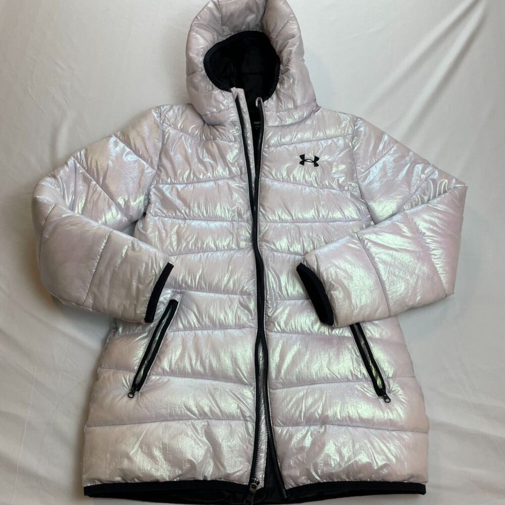 Under Armour Girls Iridescent Metallic Puffer Jacket Parka Coat Youth Large